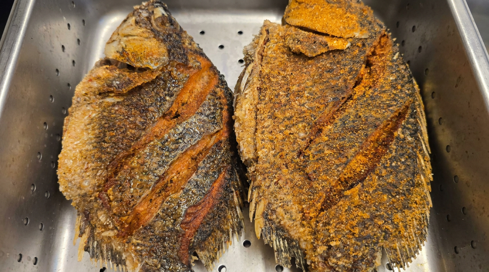Fried seafood, sold by the pound